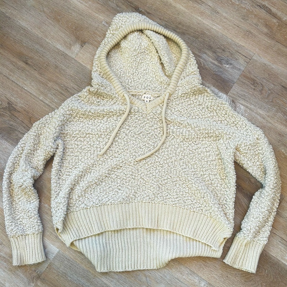 POL Boutique Popcorn Knit Hooded Sweater Cream